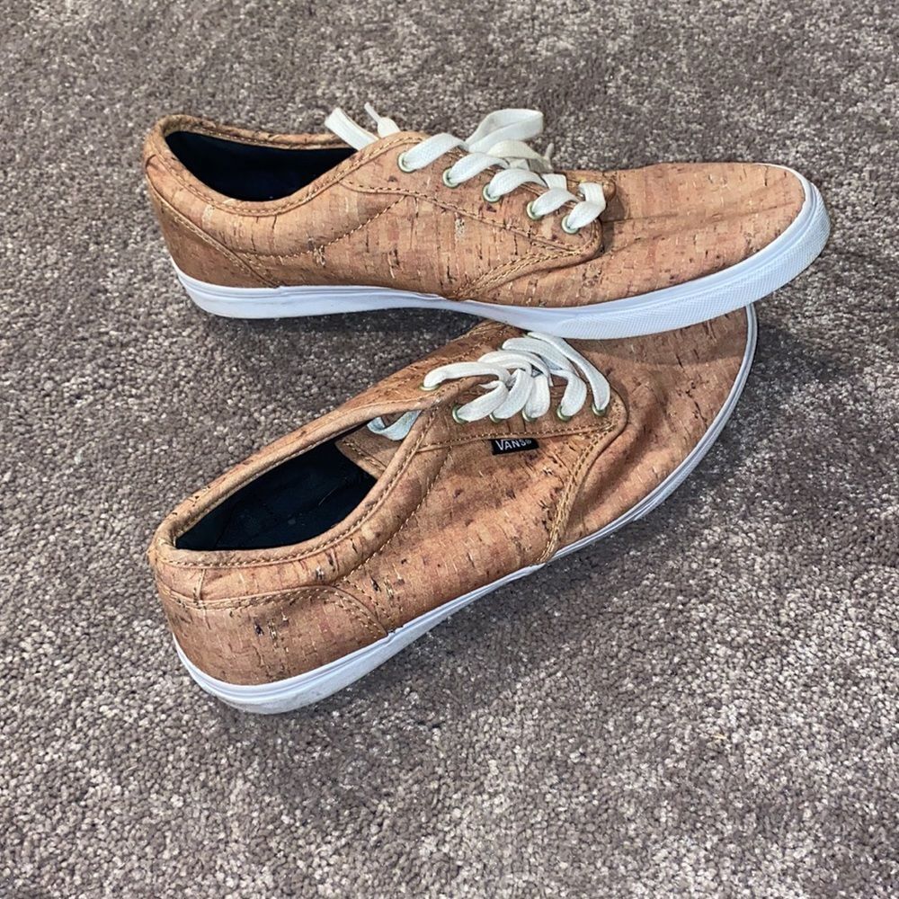 Vans Cork Print Sneakers Tan Textured Lace Up Low Top Casual SIZE 9.5